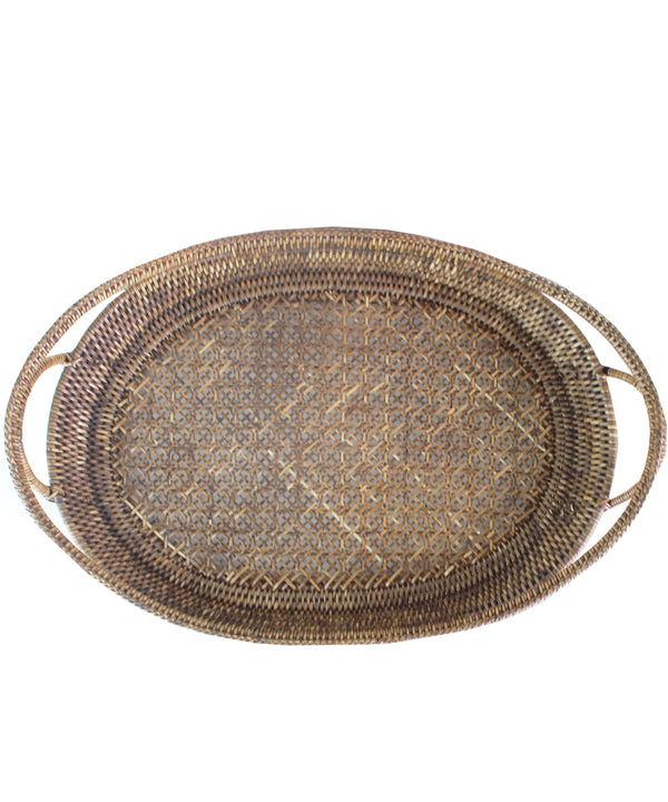 Oval Woven Rattan Tray, Antique Brown