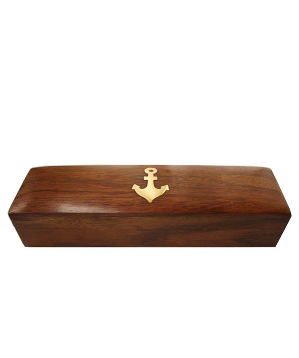 Nautical Wood Box with Brass Anchor