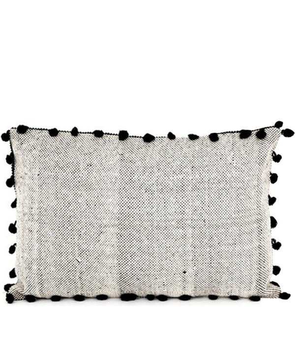 Pom Pom Tassel Lumbar Pillow Cover, Black