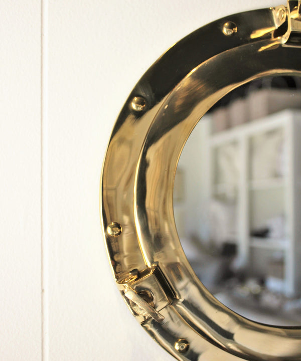 Porthole Mirror, Brass, 12"