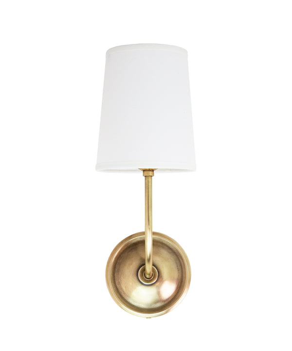 Spencer Wall Sconce with Linen Shade, Antique Brass