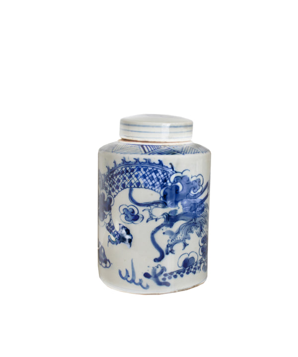 Blue & White Porcelain Container with Lid