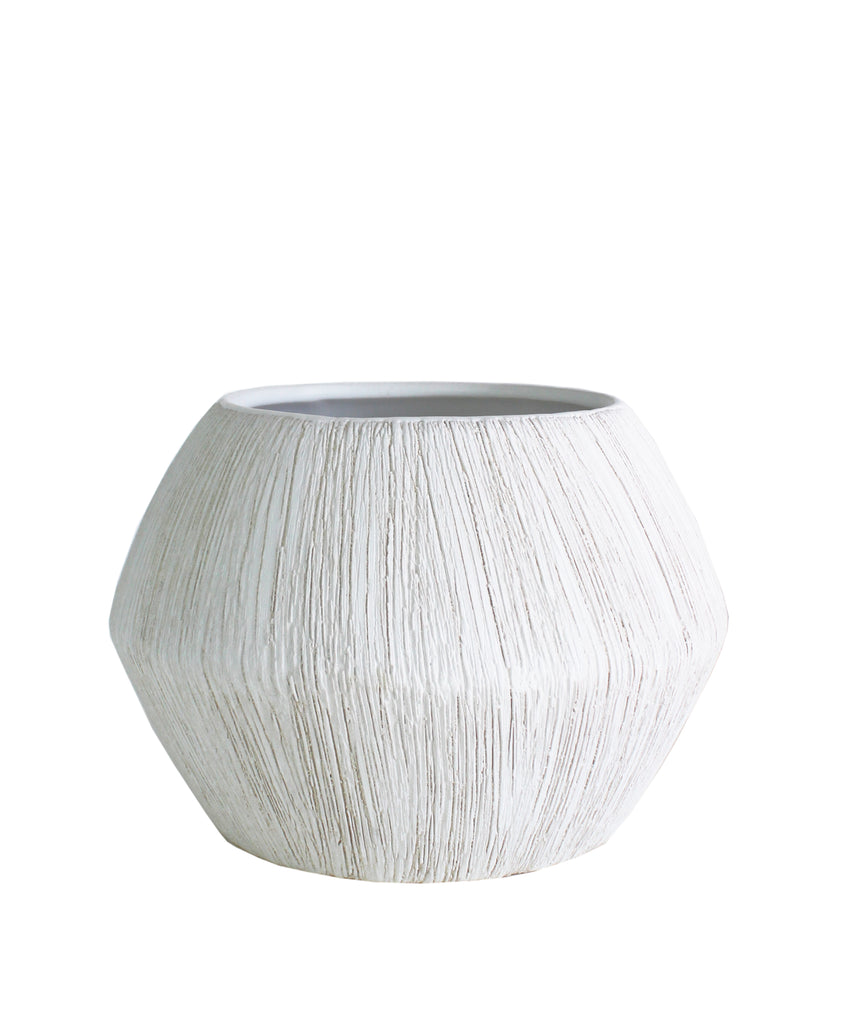 Etched Faceted Pot, White