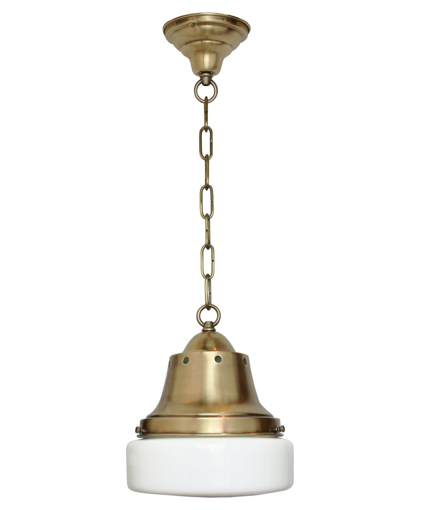 Bennett Pendant with Flat Milk Glass Shade, Hand-Rubbed Antique Brass