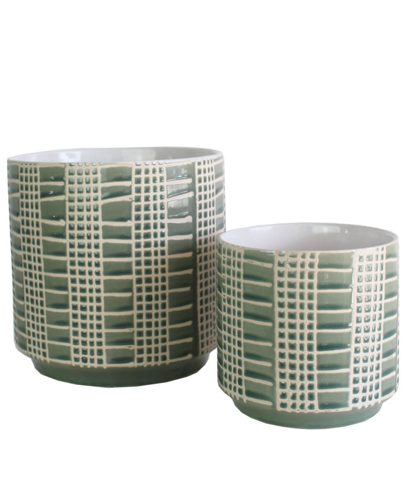Grid Ceramic Planter, Sage