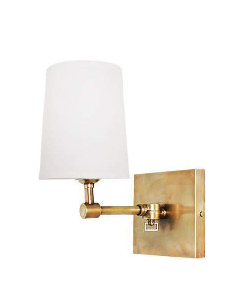Hamilton Pivoting Wall Sconce with Linen Shade, Antique Brass