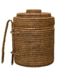 Woven Rattan Ice Bucket with Tongs, Antique Brown