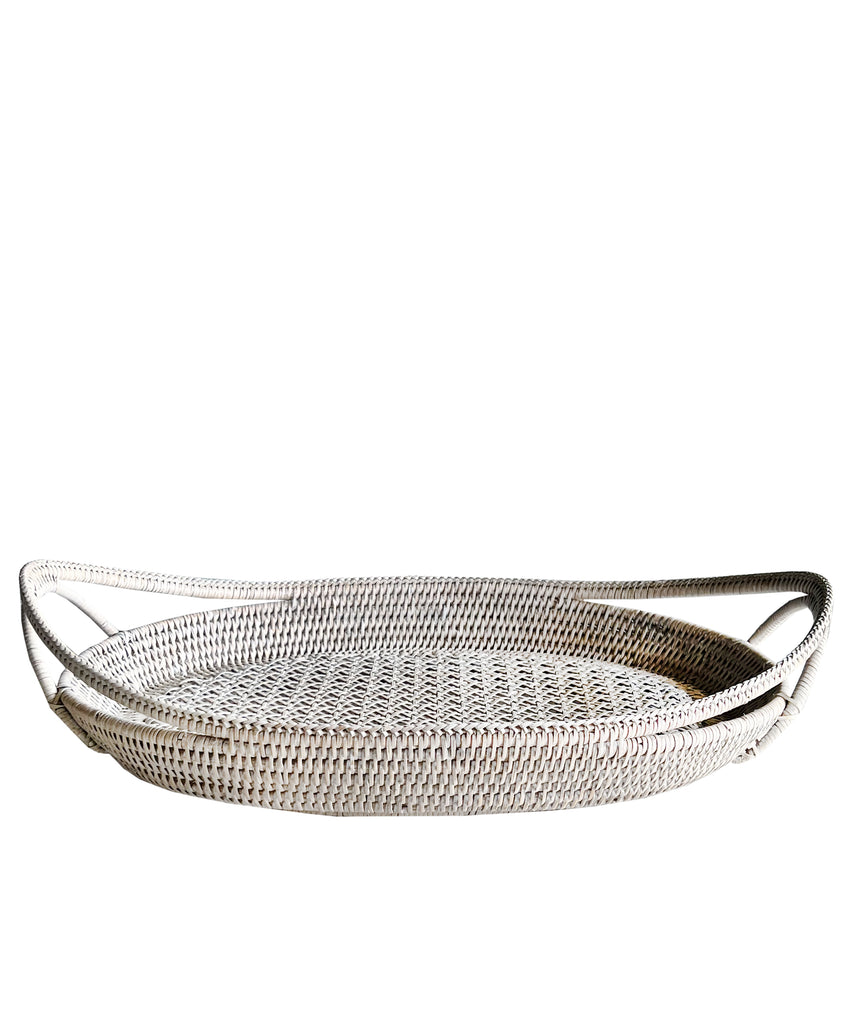 Oval Woven Rattan Tray, White Wash