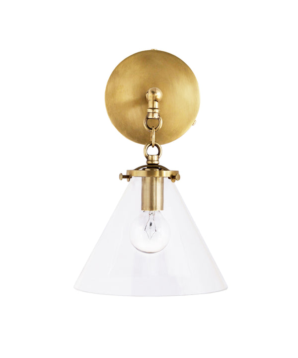 Betsy Wall Sconce, Brass and Clear Glass Tapered Shade