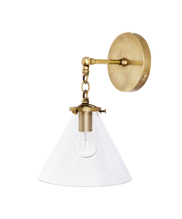 Betsy Wall Sconce, Brass and Clear Glass Tapered Shade