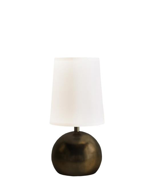 Quincy Round Accent Lamp with Linen Shade, Bronze