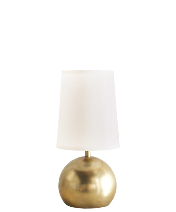 Quincy Round Accent Lamp with Linen Shade, Antique Brass