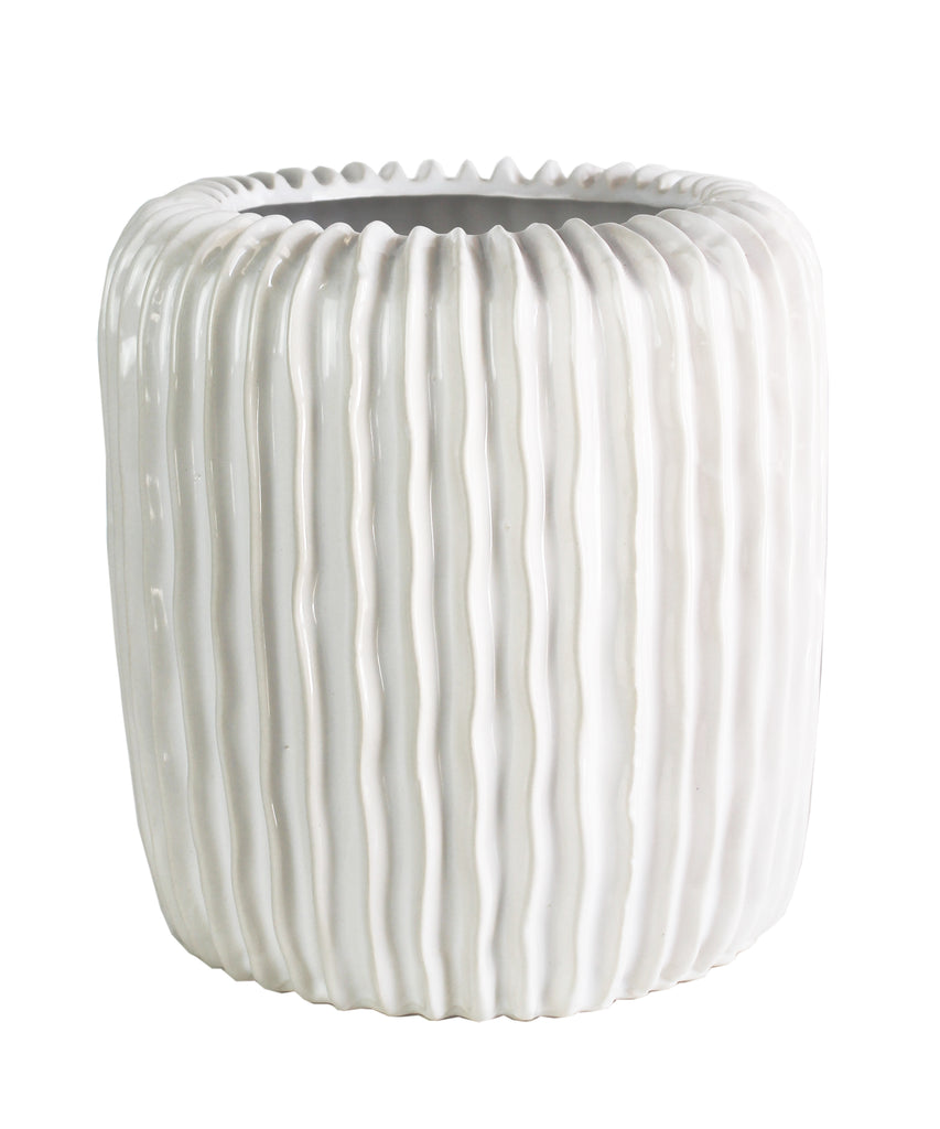 Ridge Ceramic Vase, White