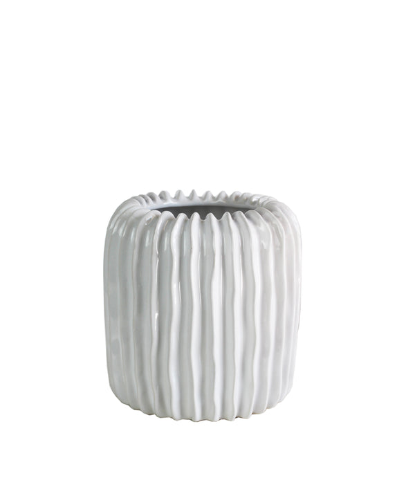 Ridge Ceramic Vase, White