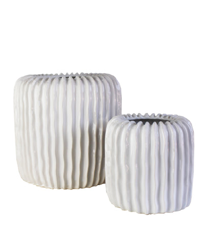 Ridge Ceramic Vase, White