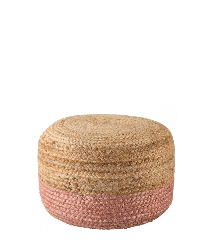 Two Tone Sasha Jute Pouf, Natural & Pink