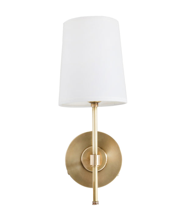 Adams Wall Sconce with Linen Shade, Antique Brass