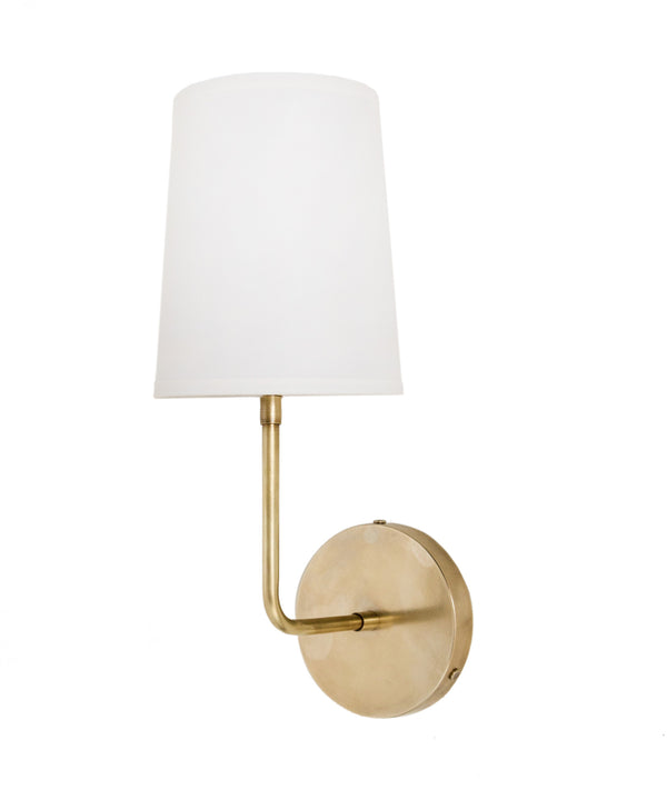 Fillmore Wall Sconce with Linen Shade, Antique Brass