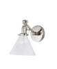 Jefferson Single Short Arm Wall Sconce with Tapered Clear Glass Shade, Polished Nickel