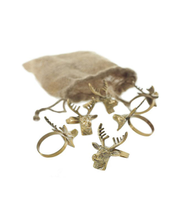 Brass Stag Napkin Rings, Set of 6