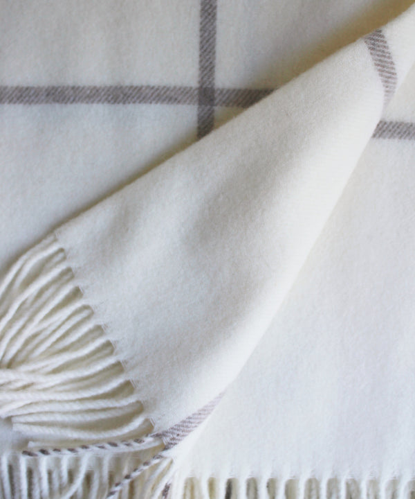 Italian Cashmere Throw Blanket, Winter White Windowpane
