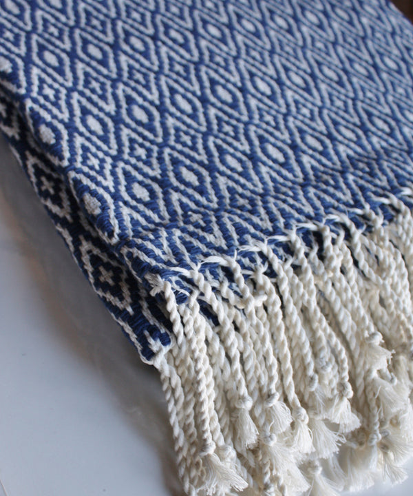 Diamond Weave Throw Blanket, Navy & White