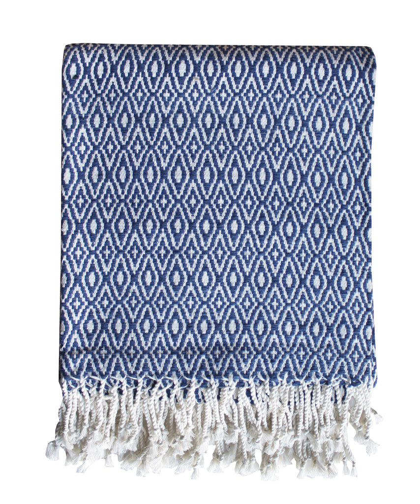 Diamond Weave Throw Blanket, Navy & White