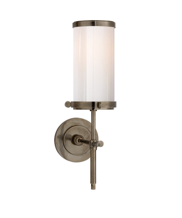 Bryant Bath Sconce, Antique Nickel with White Glass Shade