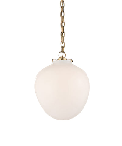 Large Katie Acorn Pendant, White with Antique Brass