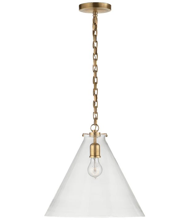 Large Katie Conical Pendant, Clear Glass with Antique Brass