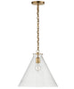 Large Katie Conical Pendant, Clear Glass with Antique Brass