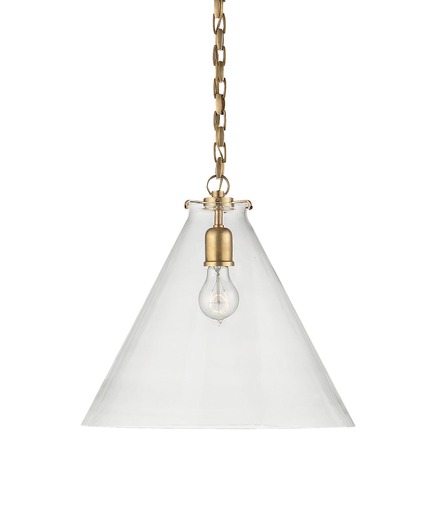 Large Katie Conical Pendant, Clear Glass with Antique Brass