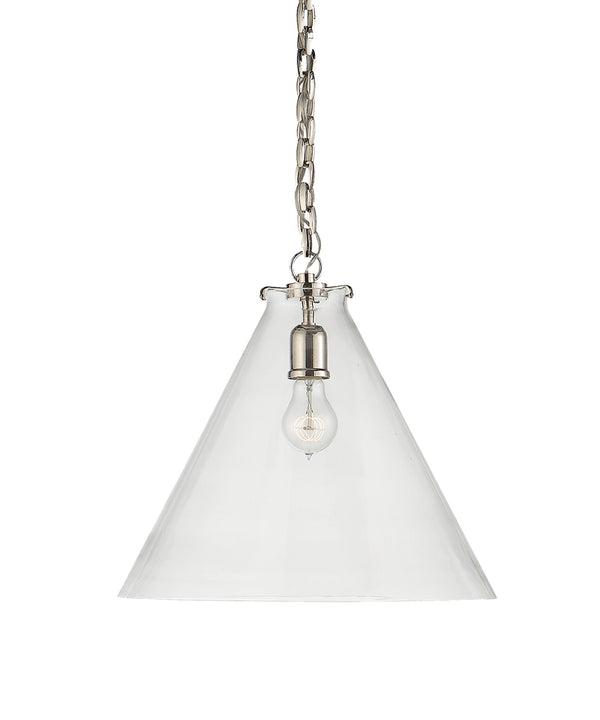 Large Katie Conical Pendant, Clear Glass with Polished Nickel