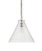 Large Katie Conical Pendant, Clear Glass with Polished Nickel