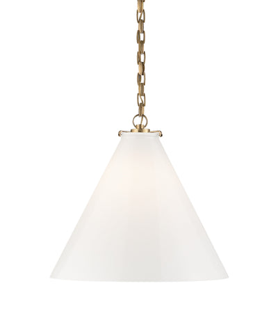 Large Katie Conical Pendant, White Glass with Antique Brass