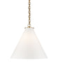 Large Katie Conical Pendant, White Glass with Antique Brass