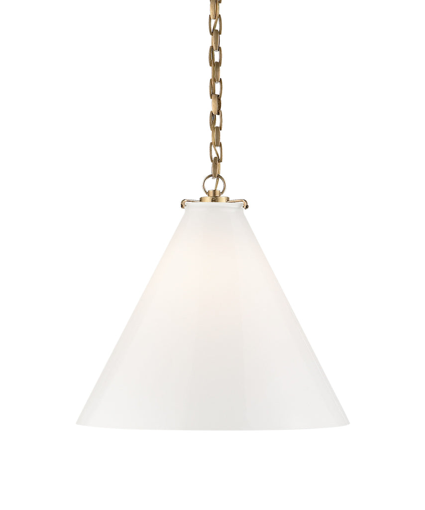 Large Katie Conical Pendant, White Glass with Antique Brass