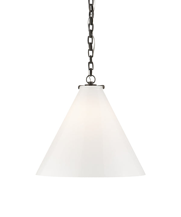 Large Katie Conical Pendant, White Glass with Bronze