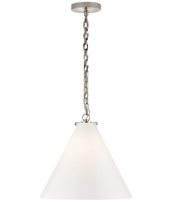 Large Katie Conical Pendant, White Glass with Polished Nickel