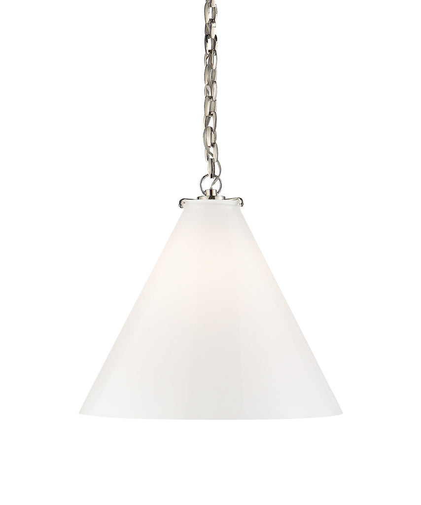 Large Katie Conical Pendant, White Glass with Polished Nickel