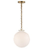 Large Katie Globe Pendant, White Glass with Antique Brass