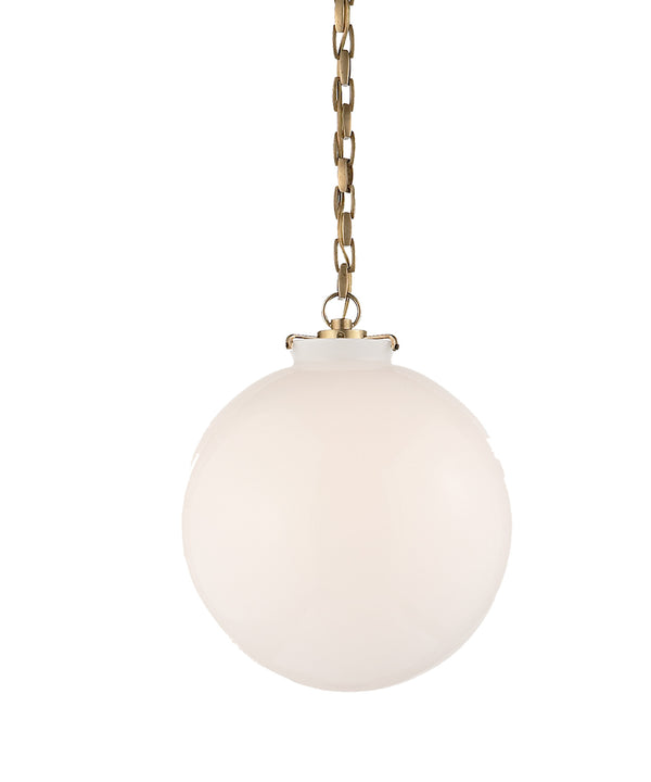 Large Katie Globe Pendant, White Glass with Antique Brass