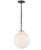 Large Katie Globe Pendant, White Glass with Bronze