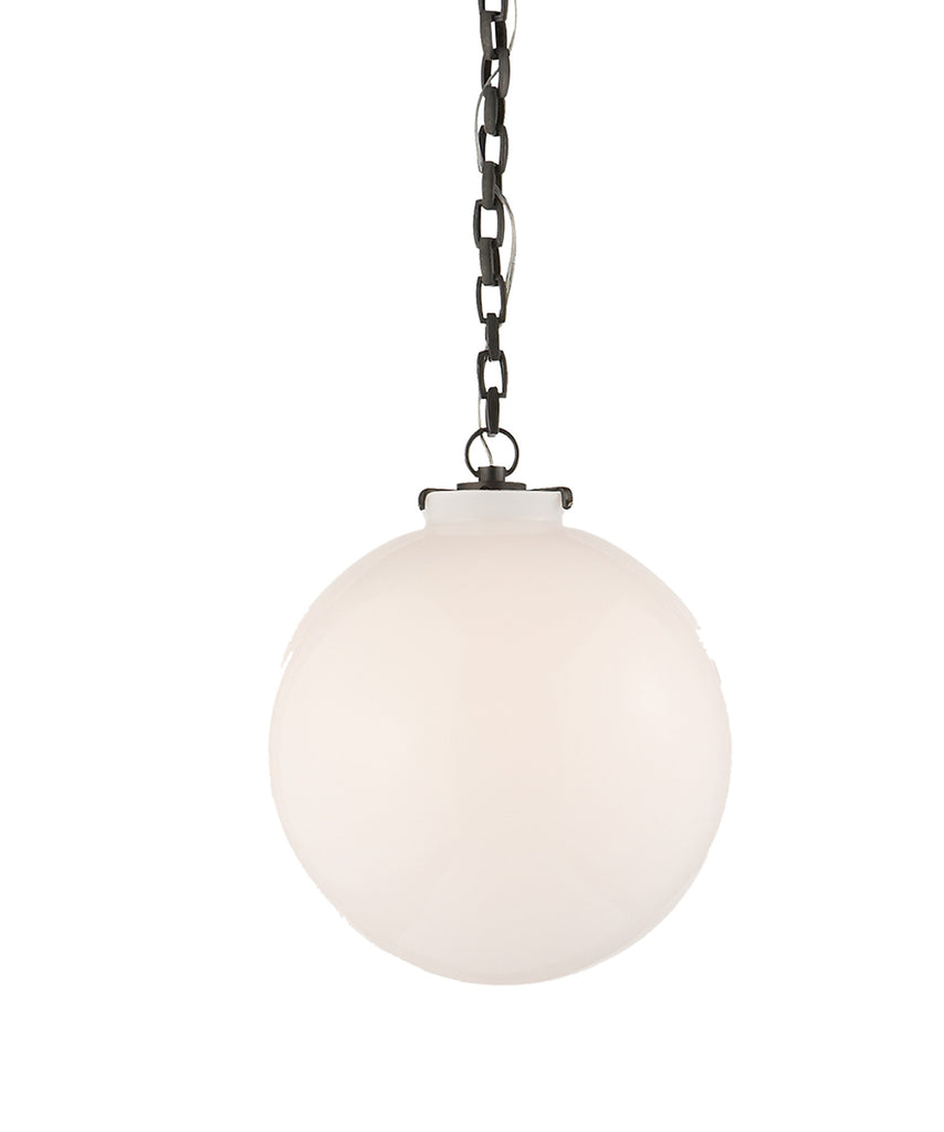 Large Katie Globe Pendant, White Glass with Bronze