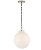 Large Katie Globe Pendant, White Glass with Polished Nickel