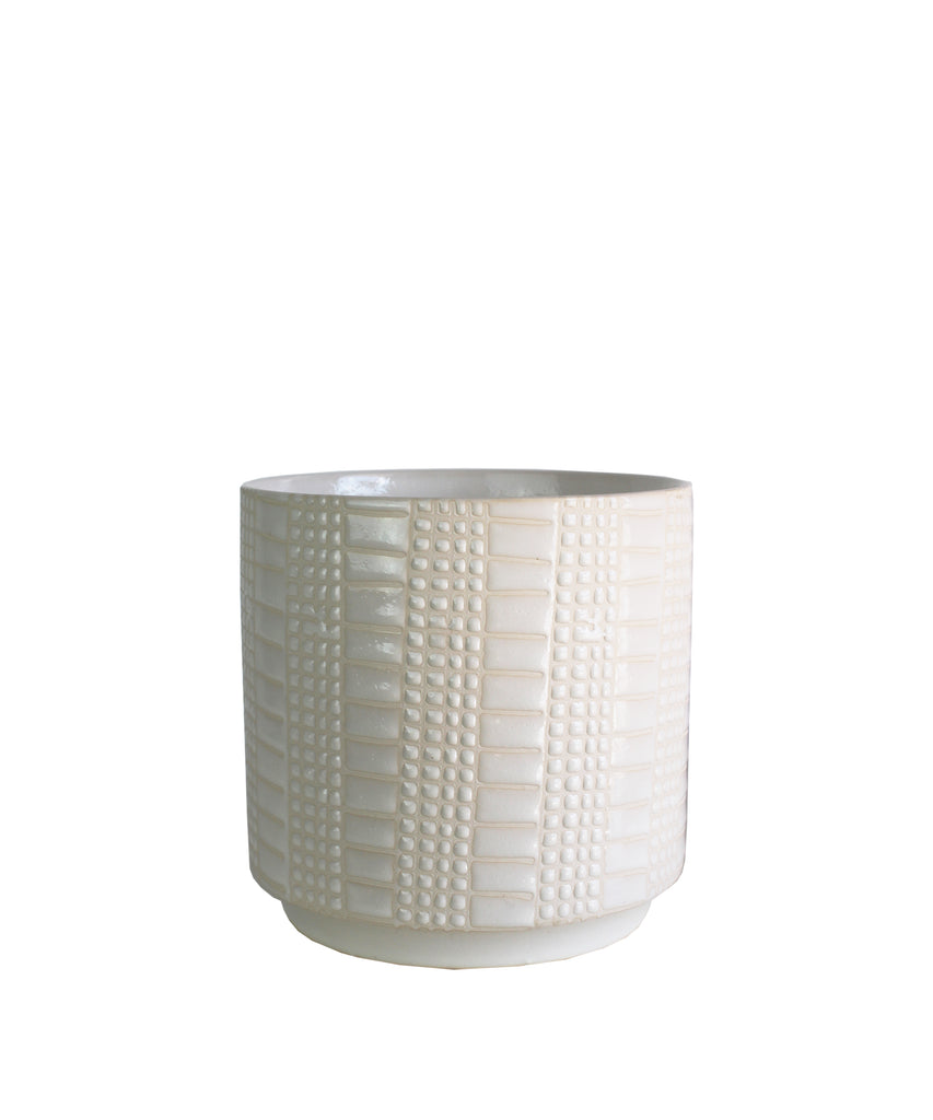 Grid Ceramic Planter, White