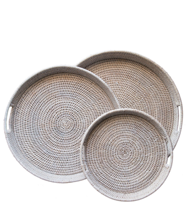 Round Woven Serving Trays, White Wash (3 sizes available)