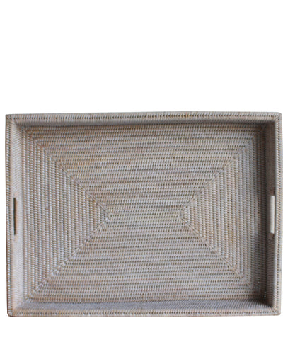 Large Woven Rectangular Serving Tray, White Wash