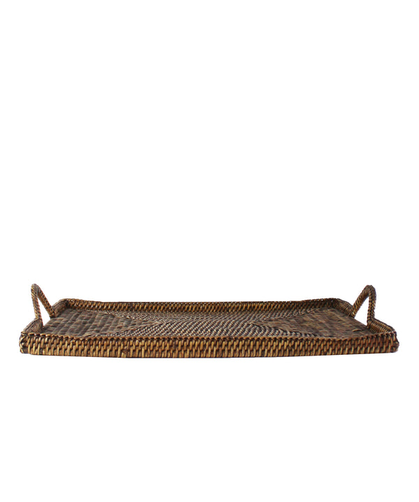Woven Rectangular Serving Tray with Handles, Antique Brown